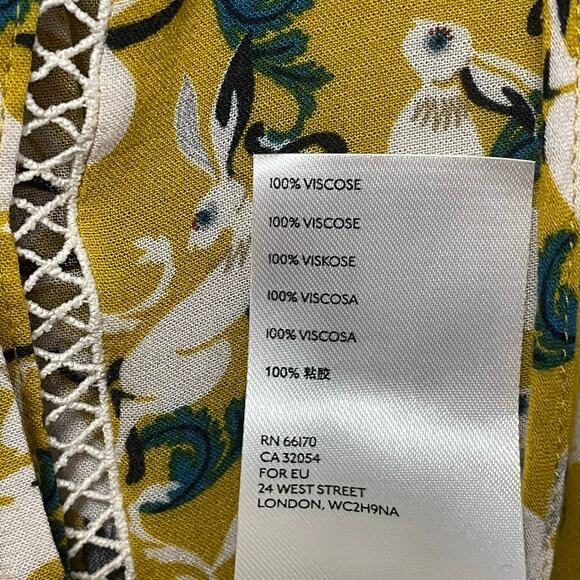 Maeve by Anthropologie Janie Flounced Peasant Blouse Yellow Rabbit Print Size 4 - Picture 8 of 8
